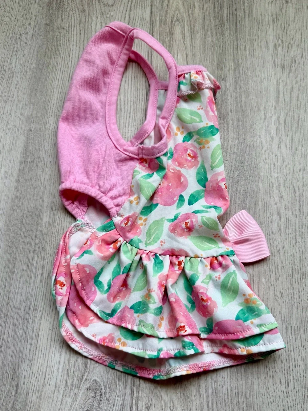Pink Floral - Pet/Small Puppy Dog Ruffle Halter Dress with Bow - size XS